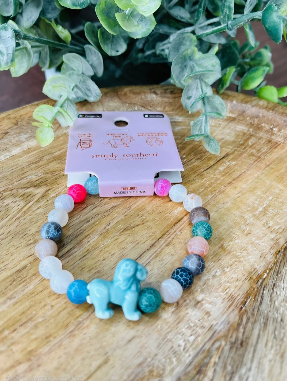 Simply Southern Multicolor Lion Tracker Bracelet w/Blue Lion, NWT